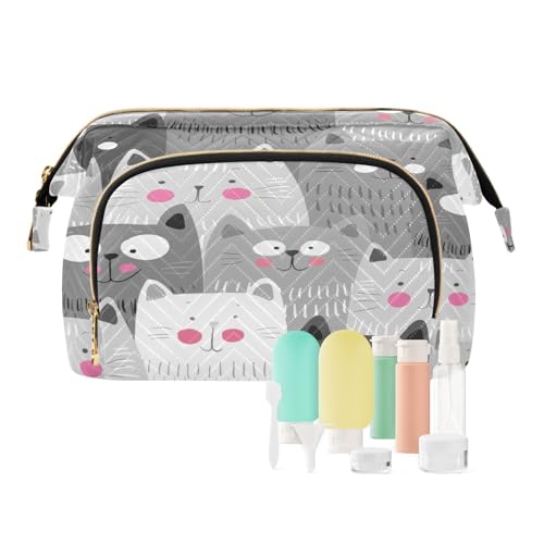 Reise-Kulturbeutel, Kosmetiktasche, Tier-Katzenmuster, für Damen, Herren, Mädchen, graues Kätzchen, wasserdicht, Make-up-Kosmetik-Wasch-Organizer-Tasche für Reiseutensilien, multi, Kosmetikkoffer von Ksajwzf
