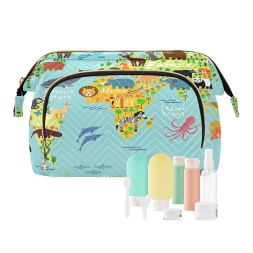 Reise-Kulturbeutel, Kosmetiktasche, Tier-Weltkarte für Damen, Herren, Mädchen, Bildung, wasserdicht, Make-up-Kosmetik-Organizer, Tasche für Reiseutensilien, multi, Kosmetikkoffer von Ksajwzf