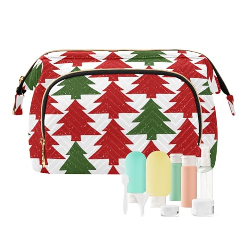 Reise-Kulturbeutel, Kosmetiktasche, Weihnachtsbaum, Rot, Grün, für Damen, Herren, Mädchen, Weihnachts-Muster, wasserdicht, Make-up-Kosmetik-Organizer, Tasche für Reiseutensilien, multi, Kosmetikkoffer von Ksajwzf