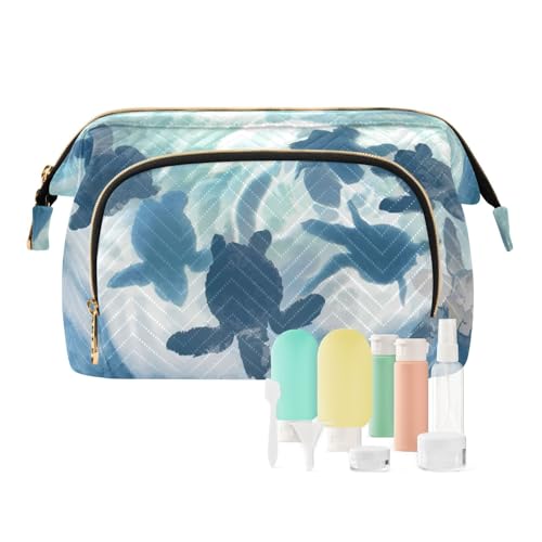 Reise-Kulturbeutel, Kosmetiktasche, blaue Meeresschildkröte, für Damen, Herren, Mädchen, Strand, wasserdicht, Make-up-Kosmetik-Wasch-Organizer, Tasche für Reiseutensilien, multi, Kosmetikkoffer von Ksajwzf