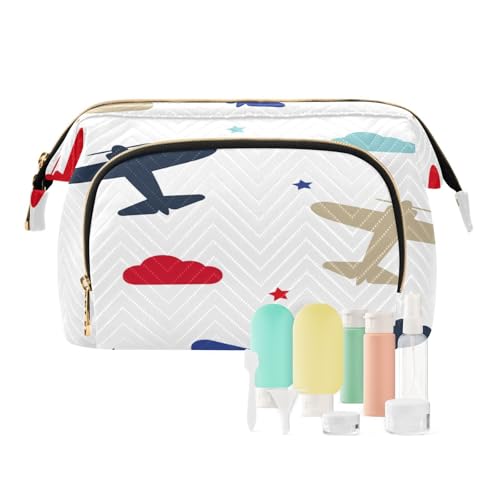 Reise-Kulturbeutel, Kosmetiktasche, bunt, Flugzeuge, Sterne, für Damen, Herren, Mädchen, Flugzeug, wasserdicht, Make-up-Kosmetik-Wasch-Organizer, Tasche für Reiseutensilien, multi, Kosmetikkoffer von Ksajwzf