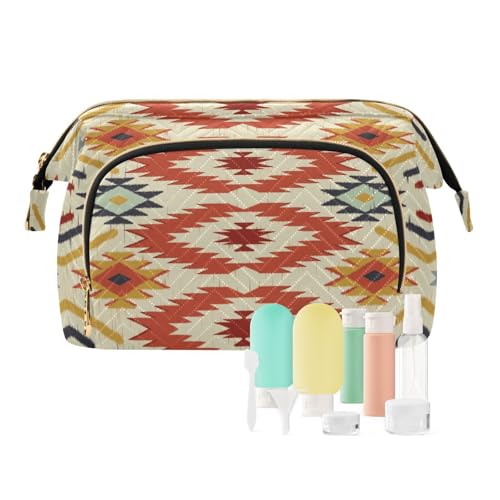Reise-Kulturbeutel, Kosmetiktasche, mexikanisches Aztekenmuster, geometrisch, für Damen, Herren, Mädchen, Mandala, Retro, wasserdicht, Make-up-Kosmetik-Organizer, Tasche für Reiseutensilien, multi, von Ksajwzf