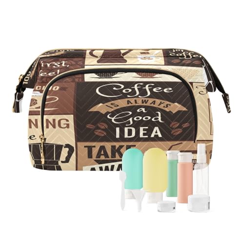 Reise-Kulturbeutel, Kosmetiktasche, modernes Poster, Kaffee, Themen für Damen, Herren, Mädchen, Retro, wasserdicht, Make-up-Kosmetik-Wasch-Organizer, Tasche für Reiseutensilien, multi, Kosmetikkoffer von Ksajwzf