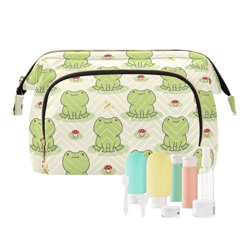 Reise-Kulturbeutel, Kosmetiktasche, niedlicher Frosch-Pilz für Damen, Herren, Mädchen, Libelle, wasserdicht, Make-up-Kosmetik-Organizer, Tasche für Reiseutensilien, multi, Kosmetikkoffer von Ksajwzf