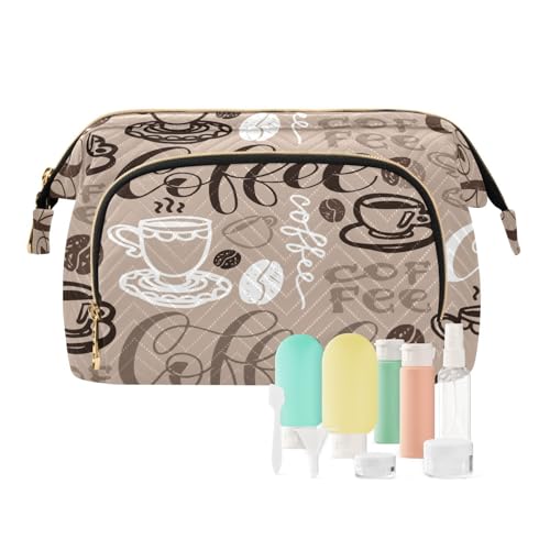 Reise-Kulturbeutel, Kosmetiktasche, niedlicher Kaffee-Schriftzug, Postkarte für Damen, Herren, Mädchen, Retro, wasserdicht, Make-up-Kosmetik-Organizer, Tasche für Reiseutensilien, multi, von Ksajwzf