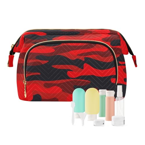 Reise-Kulturbeutel, Kosmetiktasche, rot, Militär-Tarnmuster, für Damen, Herren, Mädchen, Camouflage, wasserdicht, Make-up-Kosmetik-Wasch-Organizer, Tasche für Reiseutensilien, multi, Kosmetikkoffer von Ksajwzf