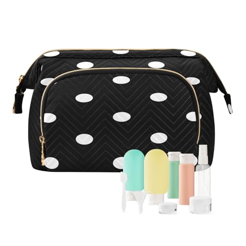 Reise-Kulturbeutel, Kosmetiktasche, schwarz und weiß, gepunktet, für Damen, Herren, Mädchen, geometrisch, wasserdicht, Make-up-Kosmetik-Organizer, Tasche für Reiseutensilien, multi, Kosmetikkoffer von Ksajwzf