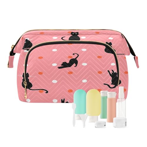 Reise-Kulturbeutel, Kosmetiktasche, schwarze Katze, gepunktet, für Damen, Herren, Mädchen, wasserdicht, für Reiseutensilien, multi, Kosmetikkoffer von Ksajwzf