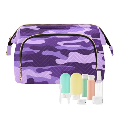 Reise-Kulturbeutel, Kulturbeutel, Violett, Camouflage, für Damen, Herren, Mädchen, Militär-Tarnmuster, wasserdicht, für Reiseutensilien, multi, Kosmetikkoffer von Ksajwzf