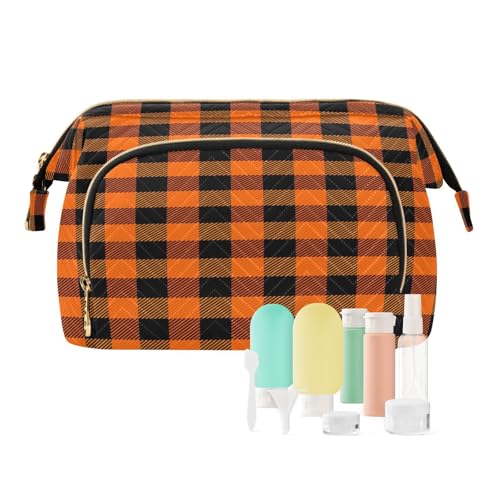 Reise-Kulturbeutel, Make-up-Tasche, Büffelkariert, Orange, Schwarz, für Damen, Herren, Mädchen, Orange, Schwarz, wasserdicht, Make-up-Kosmetik-Organizer, Tasche für Reiseutensilien, multi, von Ksajwzf