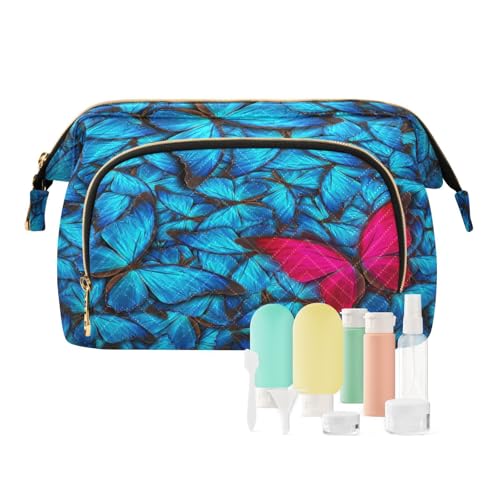Reise-Kulturbeutel, Motiv: blauer Schmetterling, für Damen, Herren, Mädchen, Vogel, Tier, wasserdicht, Make-up-Kosmetik-Organizer, Tasche für Reiseutensilien, multi, Kosmetikkoffer von Ksajwzf