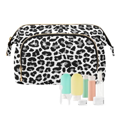 Reise-Kulturbeutel, schwarz, Leopardenmuster, für Damen, Herren, Mädchen, Tierhaut, wasserdicht, Make-up-Kosmetik-Organizer, Tasche für Reiseutensilien, multi, Kosmetikkoffer von Ksajwzf