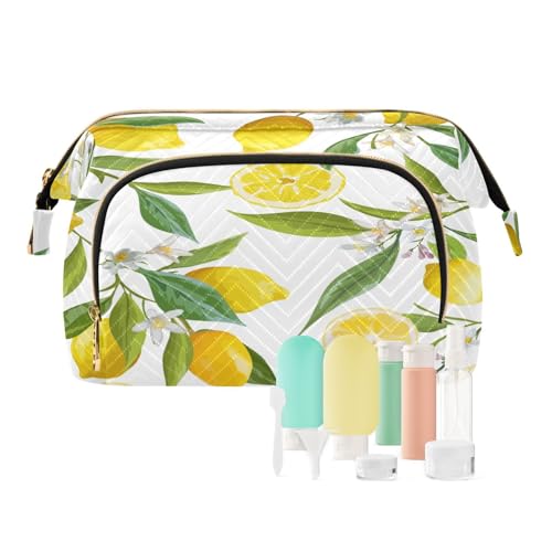 Reise Kulturbeutel Tropische Früchte Zitrone Kulturbeutel für Frauen Männer Mädchen Sommer Blätter Wasserdicht Make-up Organizer für Reise Essentials Bunt, Mehrfarbig, Beautycase von Ksajwzf