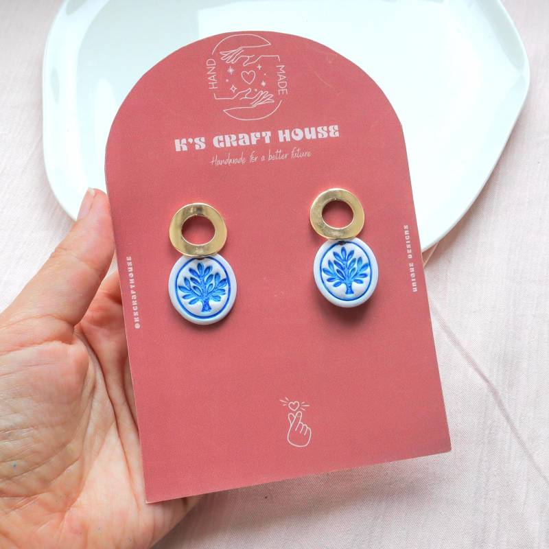 Blaue Lebensbaum-Ohrringe Handgemachte Boho Schmuck Aus Polymer Clay von Kscrafthouseofficial