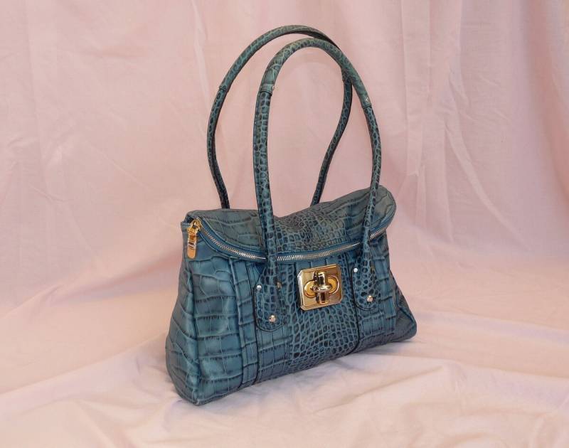 Schöne B.makowsky Große Schultertasche. Türkis Krokodil Effekt Echt Leder. Gebraucht Und in Hervorragendem Zustand von KshantiCollection