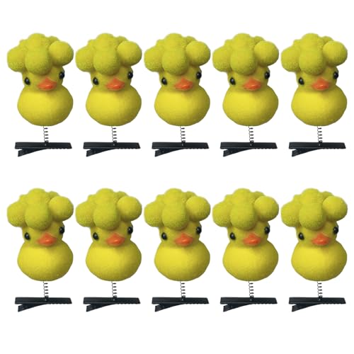 10 x gelbe Cartoon-Enten-Haarspangen mit Blumen-Designs für Kinder, Jugendliche und Frauen, Plüsch-Haarnadel-Haar-Zubehör von Ksikdeg