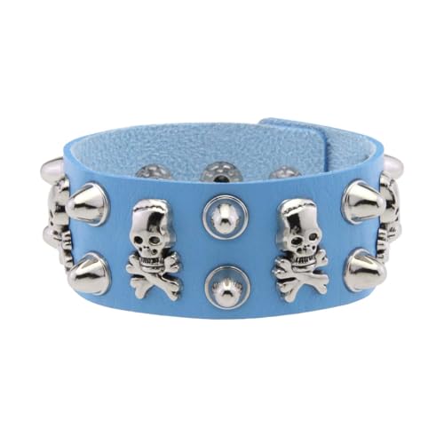 Ksikdeg Breites Lederarmband im Punk-/Gothic-Stil mit Totenkopf-Nieten, für Männer und Frauen, alternativer Schmuck, Polyurethan Ksikdeg Breites Lederarmband im Punk-/Gothic-Stil mit Totenkopf-Nieten, für Männer und Frauen, alternativer Schmuck, Polyurethan von Ksikdeg