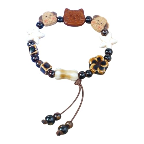 Ksikdeg Markantes Keramik-Hundearmband, handgewebt, Schnur, modischer Handgelenkschmuck für Cartoon-Stile, Keramik von Ksikdeg