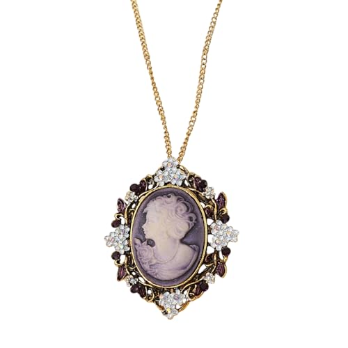 Oval Cameo Anhänger Halskette Mit Kristall Strasssteinen Handgefertigt Vintage Schmuckzubehör Stylish Outfit Enhancer Komfortable Leichte Hohlschmuck von Ksikdeg
