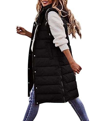 Damen Kapuzen Daunenweste,Winter Leichte Lange Schlanke Weste Jacke, ärmelloser Warmer Daunenmantel mit Taschen, Steppweste Damen lang Winter Draussen Reisen. (01,4XL) von Ksmate