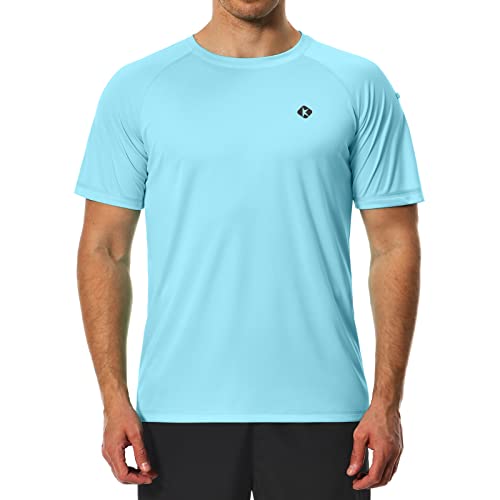 Herren Schwimmshirts Quick Dry Rash Guard UPF 50+ Sonnenschutz Angeln Strand Wassershirts Kurzarm, Hell, blau, 4X-Large von Ksmien