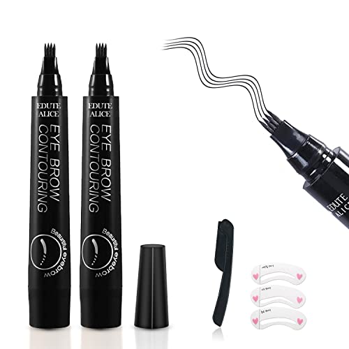 Augenbrauenstift, Ksndurn 2 Stück Schwarz Eyebrow Pencil – Wasserfester Augenbrauen-Tattoo-Stift mit Mikro-Gabelspitze, natürlich aussehende Augenbrauen von Ksndurn