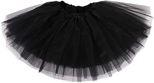 Damen Tütü Rock Minirock 3 Lagen Petticoat Tanzkleid Dehnbaren Tutu Rock Tüllrock für Party (Schwarz) von Ksnnrsng