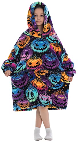 Kinder Tragbare Decken Übergroße Hoodie Sweatshirt Decken für Jungen Mädchen Teenager, Pullover Kapuzenpullover Oversized Tragbare Decke Weich Bequeme warmes (Kürbis, 7-13 Jahre) von Ksnnrsng