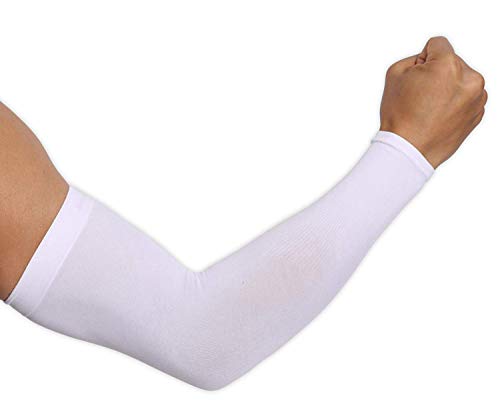 Ksnnrsng Ärmlinge Arm Ärmel rutschfest Armwärmer Sleeves UV Sonnenschutz Armstulpen für Damen Herren Radsport Wandern Laufen Golf Basketball Fahren im Freien Sport (2 Paar Weiß) von Ksnnrsng