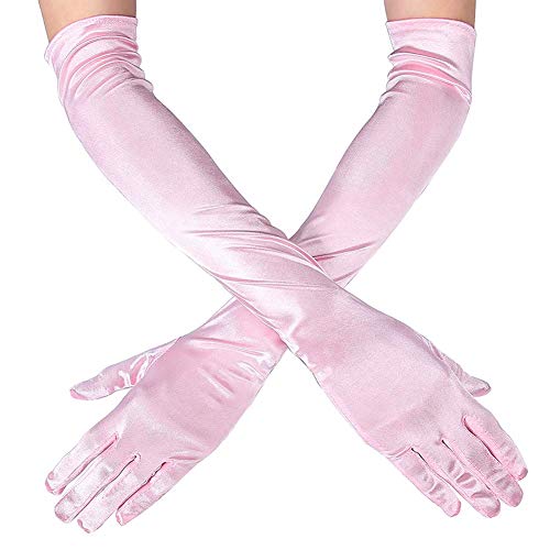 Ksnnrsng Damen Lange Handschuhe Satin Classic Opera Fest Party Hochzeit Braut Handschuhe 1920er Stil Handschuhe Elastisch Erwachsene Größe bis Handgelenk Länge (52 cm-Rosa) von Ksnnrsng