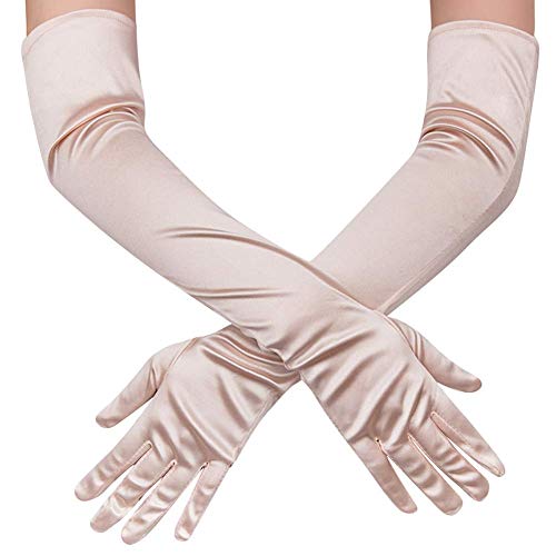 Ksnnrsng Damen Lange Handschuhe Satin Classic Opera Fest Party Hochzeit Braut Handschuhe 1920er Stil Handschuhe Elastisch Erwachsene Größe bis Handgelenk Länge (52 cm-Champagner) von Ksnnrsng