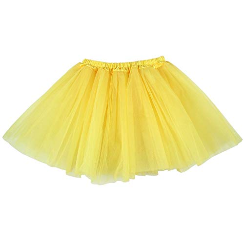 Ksnnrsng Damen Tütü Rock Minirock 3 or 5 Lagen Petticoat Tanzkleid Dehnbaren Tutu Rock Ballettrock Tüllrock für Party (Gelb) von Ksnnrsng