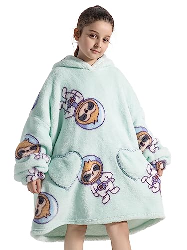 Ksnnrsng Kinder Tragbare Decken Übergroße Hoodie Sweatshirt Decken für Jungen Mädchen Teenager, Pullover Kapuzenpullover Oversized Tragbare Decke Weich Bequeme warmes (Raumfaultier, 7-13 Jahre) von Ksnnrsng