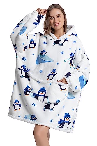 Ksnnrsng Übergroße Hoodie Decke Sweatshirt, Oversized Pullover Kapuzenpullover für Damen Herren Mädchen Teenager Hoodie Tragbare Decken Kapuzenpullover Super Weich Warme Bequeme (Pinguin-Erwachsene) von Ksnnrsng