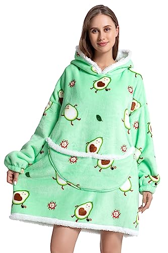 Übergroße Hoodie Decke Sweatshirt, Oversized Pullover Kapuzenpullover für Damen Herren Mädchen Teenager Hoodie Tragbare Decken Kapuzenpullover Super Weich Warme Bequeme (Bomb Avocado-Erwachsene) von Ksnnrsng