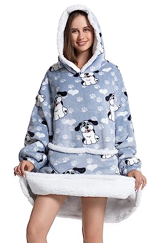 Übergroße Hoodie Decke Sweatshirt, Oversized Pullover Kapuzenpullover für Damen Herren Mädchen Teenager Hoodie Tragbare Decken Kapuzenpullover Super Weich Warme Bequeme (Groß Ohren Hund-Erwachsene) von Ksnnrsng