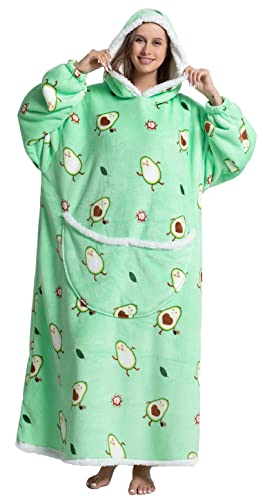 Übergroße Hoodie Decke Sweatshirt, Oversized Pullover Kapuzenpullover für Damen Herren Mädchen Teenager Hoodie Tragbare Decken Kapuzenpullover Super Weich Warme Bequeme (Grün Avocado-Extra lang) von Ksnnrsng