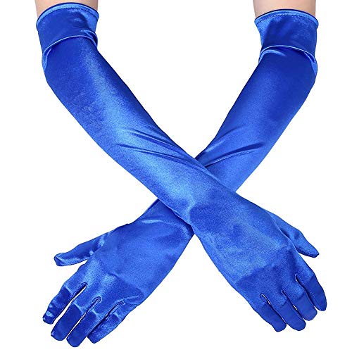 Ksnnrsng Damen Lange Handschuhe Satin Classic Opera Fest Party Hochzeit Braut Handschuhe 1920er Stil Handschuhe Elastisch Erwachsene Größe bis Handgelenk Länge (52 cm-Blau) von Ksnnrsng