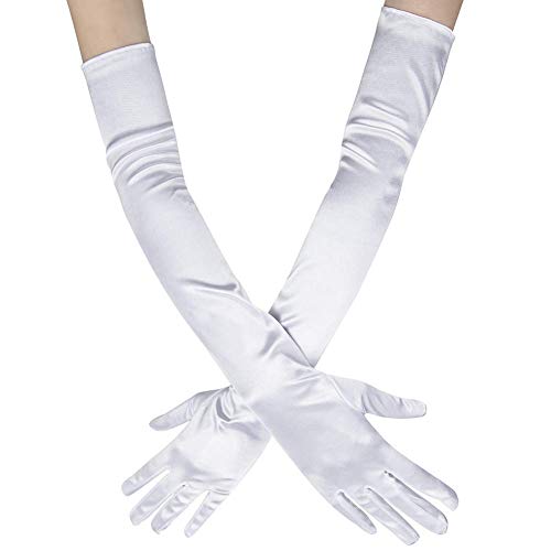 Ksnnrsng Damen Lange Handschuhe Satin Classic Opera Fest Party Hochzeit Braut Handschuhe 1920er Stil Handschuhe Elastisch Erwachsene Größe bis Handgelenk Länge (52 cm-weiß) von Ksnnrsng