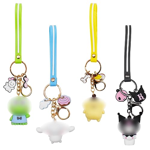 4pcs Cartoon Anime Keychain, Kawaii Cute Frog Katzen und Hunde Schlüsselanhänger, Womens Purse Charms, Zubehör Schlüsselanhänger für Unisex von Ksopsdey