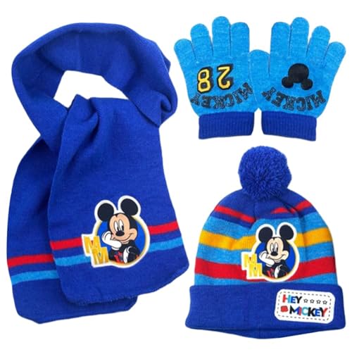 Mic-key Maus Mütze Schal Handschuhe, 3 Stück Mic-key Wintermütze Set，Mütze und Schal Kinder Set ,Herbst/Winter Mädchen warme gestrickte Mütze mit Wolle Futter Schal Handschuhe, Geschenkidee für Mädch von Ksopsdey