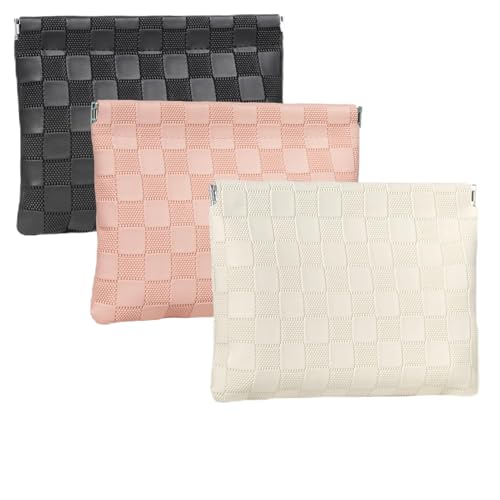 Ksriylm 3Pcs Stilvolle PU Leder Karierte Kosmetiktasche, Makeup Tasche Tragbare ohne Reißverschluss Selbstschließende, Damen Mehrzweck wasserdichte Mini Reise Schminktasche für Kosmetik von Ksriylm