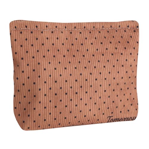 Ksriylm Classic Kleine Polka Dot Cord Kosmetiktasche, Multifunktionale Handtasche Makeup Bag mit Reißverschluss,Ästhetisch Cosmetic Bag für Damen mit Großem Fassungsvermögen,Braune von Ksriylm
