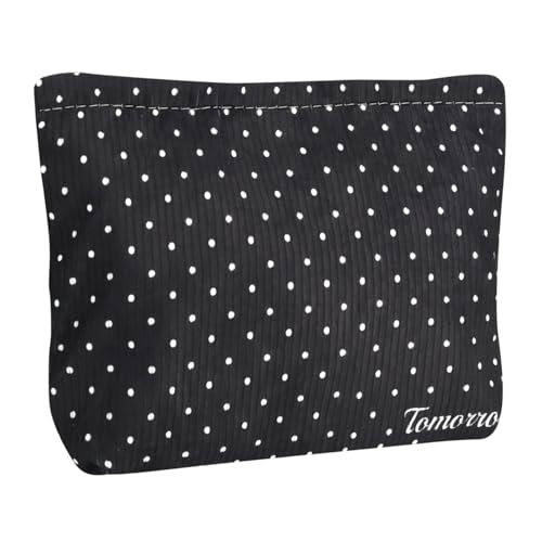 Ksriylm Classic Kleine Polka Dot Cord Kosmetiktasche, Multifunktionale Handtasche Makeup Bag mit Reißverschluss,Ästhetisch Cosmetic Bag für Damen mit Großem Fassungsvermögen,Schwarze von Ksriylm