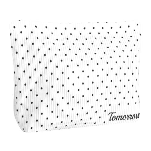 Ksriylm Classic Kleine Polka Dot Cord Kosmetiktasche, Multifunktionale Handtasche Makeup Bag mit Reißverschluss,Ästhetisch Cosmetic Bag für Damen mit Großem Fassungsvermögen,Weiße von Ksriylm