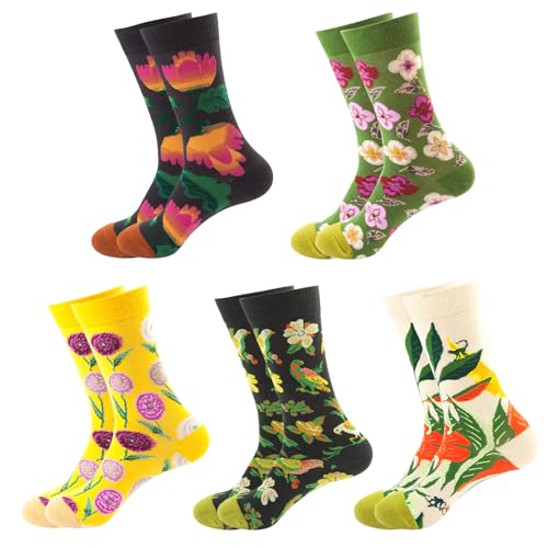 Ksriylm Socken Damen Bunte Muster der Blumen, Spezi Weich Baumwolle für Damen-socken, 5 Paare, Damensocken Fantasie Komfortable und Atmungsaktive für Frauen Größe 35-42 von Ksriylm