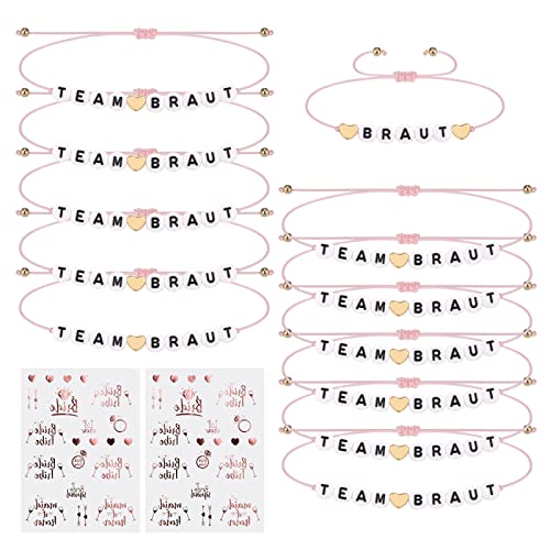 Kssvzz Jga Armbänder Frauen, Jga Accessoires Frauen für Junggesellenabschied Frauen, 12 pcs Team Braut Armbänder und 2 pcs Aufkleber aus Roségold für Dating, Hochzeit, Begleitgeschenk von Kssvzz