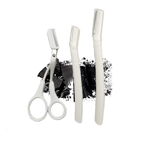 Ksvsonrvi Augenbrauen-Rasierer-Sets, 2-teiliges Rasiermesser mit Schutzhülle, 1 Schere, Gesichtshaare Pfirsich-Fusselentfernung, Gesichtsrasierer (weiß) von Ksvsonrvi