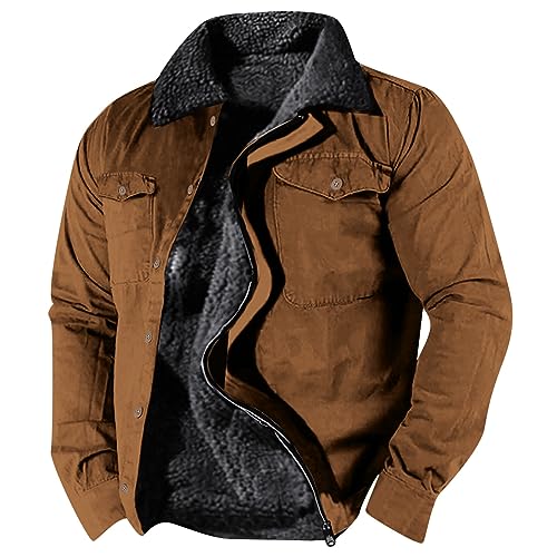 Arbeitsjacke Herren, mit Fell Gefüttert 6Xl Winterarbeitsjacken Übergangsjacke Herbst Warm Winter Arbeitsjacke Herren-Jacken Übergang Baumwolle Atmungsaktiv mit Kragen Pilotenjacke Winterjacke von Kswlwccpp