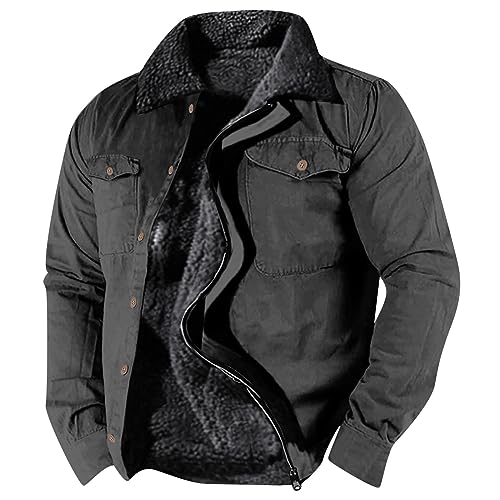 Arbeitsjacke Herren, mit Fell Gefüttert 6Xl Winterarbeitsjacken Übergangsjacke Herbst Warm Winter Arbeitsjacke Herren-Jacken Übergang Baumwolle Atmungsaktiv mit Kragen Pilotenjacke Winterjacke von Kswlwccpp